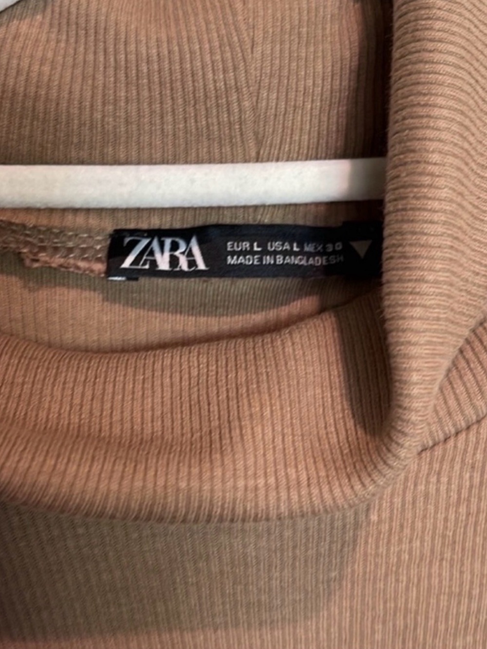 Zara Mocha Brown Ribbed Midi turtleneck Bodycon dress s L - Picture 3 of 4